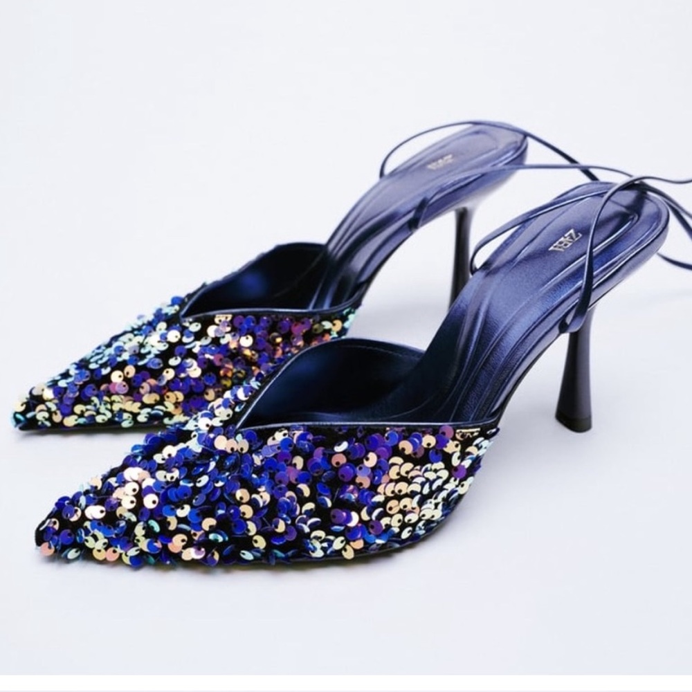 Zara sequin lace-up heels!